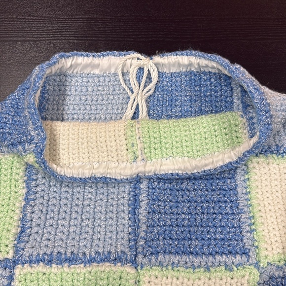 Handmade Knit Crochet Blue Green and White Skirt - Picture 8 of 10
